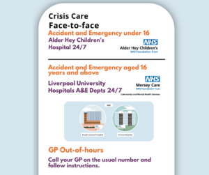 Accident and Emergency under 16 - Alder hey Children's Hospital. Accident and Emergency aged 16 years and above - Liverpool University Hospitals A&E Depts 24/7. GP out of hours Call your GP on the usual number and follow instructions.